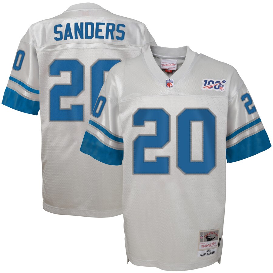 Youth Detroit Lions #20 Barry Sanders Mitchell & Ness Platinum 100 Retired Player Legacy Jersey