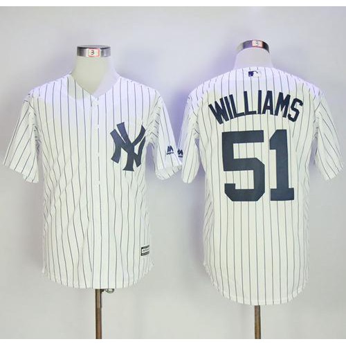 New York Yankees #51 Bernie Williams White Strip New Cool Base Stitched Jersey Men's