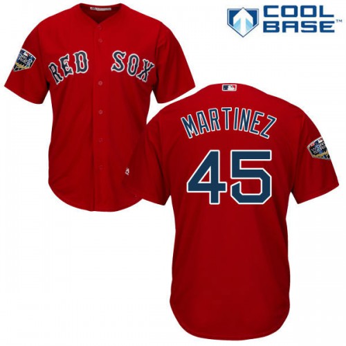 Boston Red Sox #45 Pedro Martinez Red New Cool Base 2018 World Series Stitched Jersey Men's