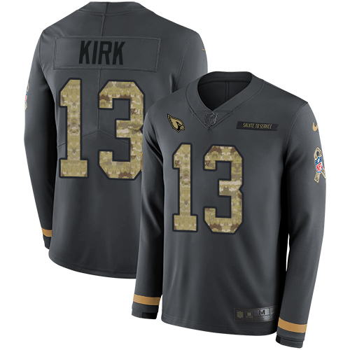 Arizona Cardinals #13 Christian Kirk Anthracite Salute to Service Men's Stitched Limited Therma Long Sleeve Jersey Men's