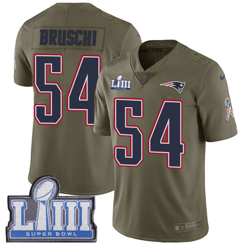 New England Patriots #54 Tedy Bruschi Olive Super Bowl LIII Bound Men's Stitched Limited 2017 Salute To Service Jersey Men's