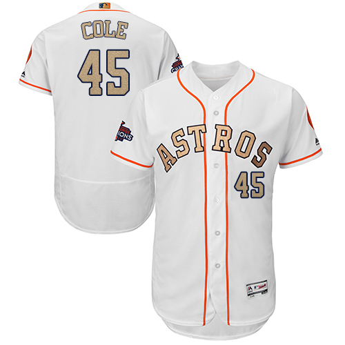 Houston Astros #45 Gerrit Cole White FlexBase Authentic 2018 Gold Program Cool Base Stitched Jersey Men's