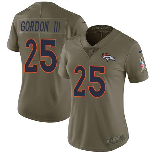 Denver Broncos #25 Melvin Gordon III Olive Women's Stitched Limited 2017 Salute To Service Jersey Womens