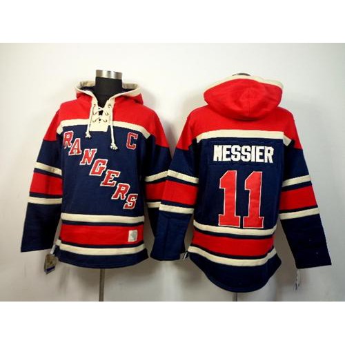 New York Rangers #11 Mark Messier Navy Blue Sawyer Hooded Sweatshirt Stitched Jersey Men's