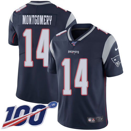 Patriots #14 Ty Montgomery Navy Blue Team Color Youth Stitched 100th Season Vapor Limited Jersey