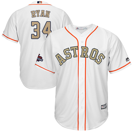 Houston Astros #34 Nolan Ryan White 2018 Gold Program Cool Base Stitched Jersey Men's