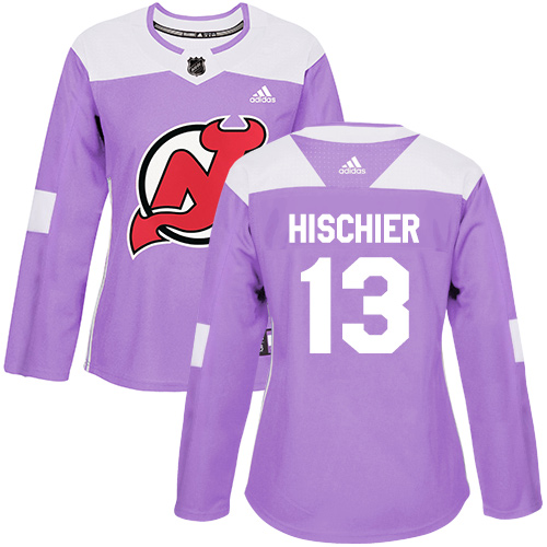 Adidas New Jersey Devils #13 Nico Hischier Purple Authentic Fights Cancer Women's Stitched Jersey Womens