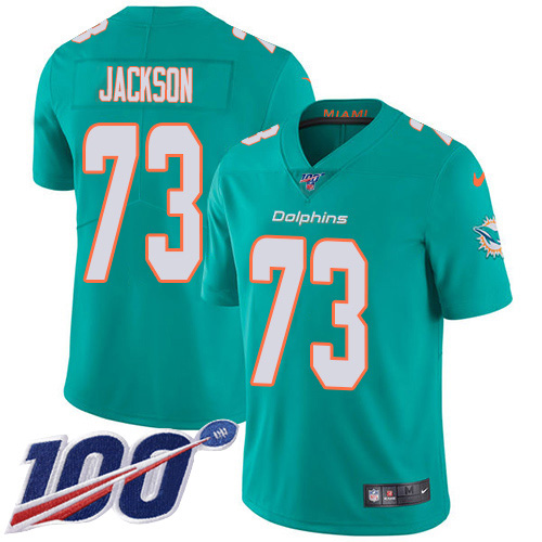 Miami Dolphins #73 Austin Jackson Aqua Green Team Color Men's Stitched 100th Season Vapor Untouchable Limited Jersey Men's