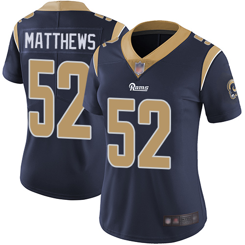 Los Angeles Rams #52 Clay Matthews Navy Blue Team Color Women's Stitched Vapor Untouchable Limited Jersey Womens