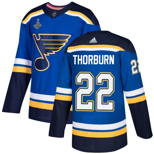 Adidas St. Louis Blues #22 Chris Thorburn Blue Home Authentic 2019 Stanley Cup Champions Stitched Jersey Men's
