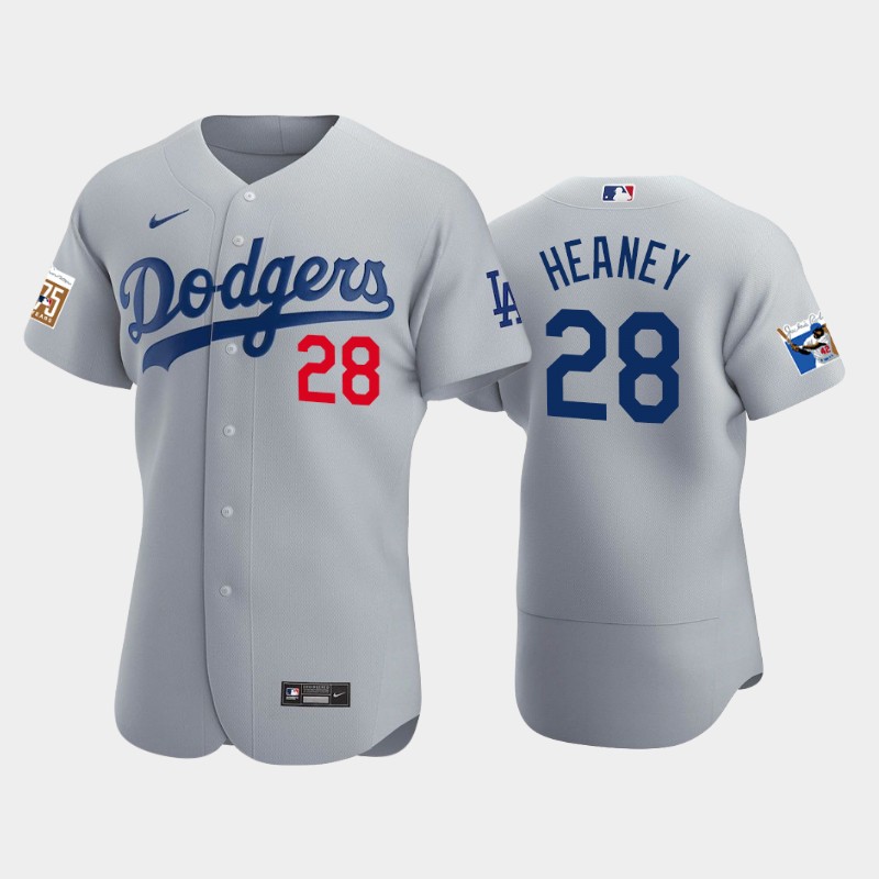 Los Angeles Dodgers #28 Andrew Heaney Men's Jackie Robinson 75th Anniversary Authentic Jersey - Gray
