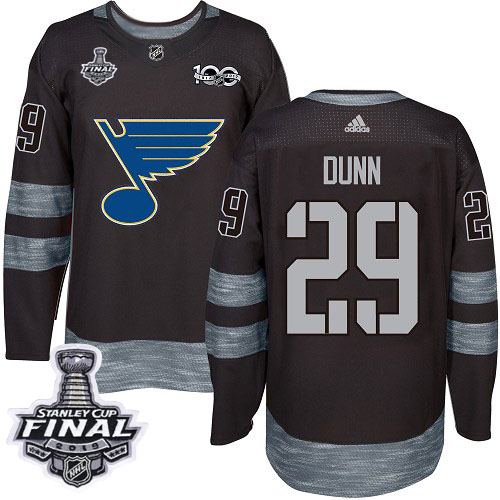 Adidas St. Louis Blues #29 Vince Dunn Black 1917-2017 100th Anniversary 2019 Stanley Cup Final Stitched Jersey Men's