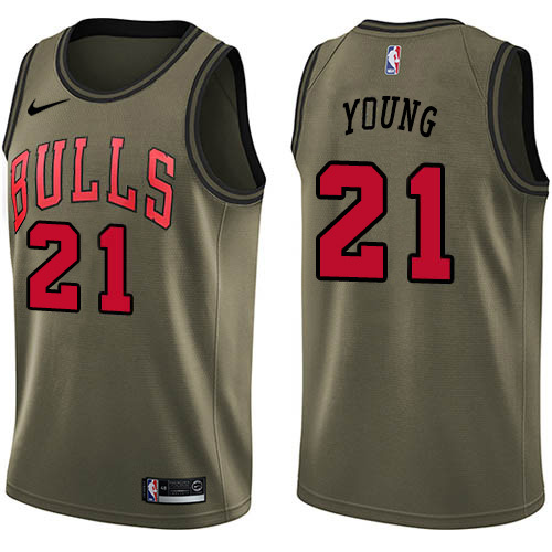 Chicago Bulls #21 Thaddeus Young Green Swingman Salute to Service Jersey Mens