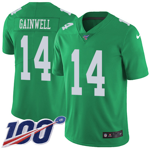 Eagles #14 Kenneth Gainwell Green Youth Stitched Limited Rush 100th Season Jersey