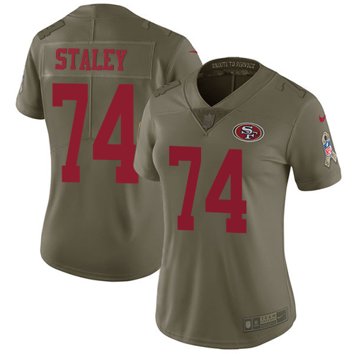 San Francisco 49ers #74 Joe Staley Olive Women's Stitched Limited 2017 Salute to Service Jersey Womens