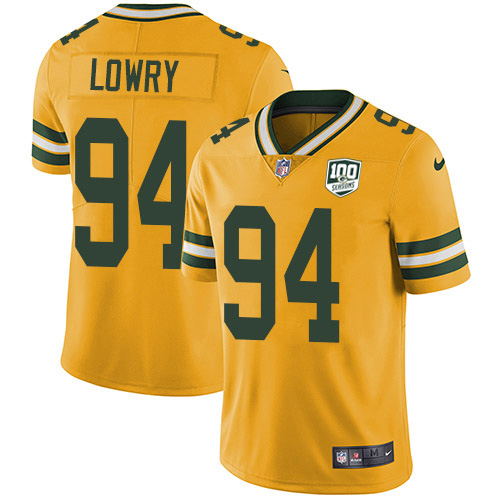 Green Bay Packers #94 Dean Lowry Yellow Men's 100th Season Stitched Limited Rush Jersey Men's