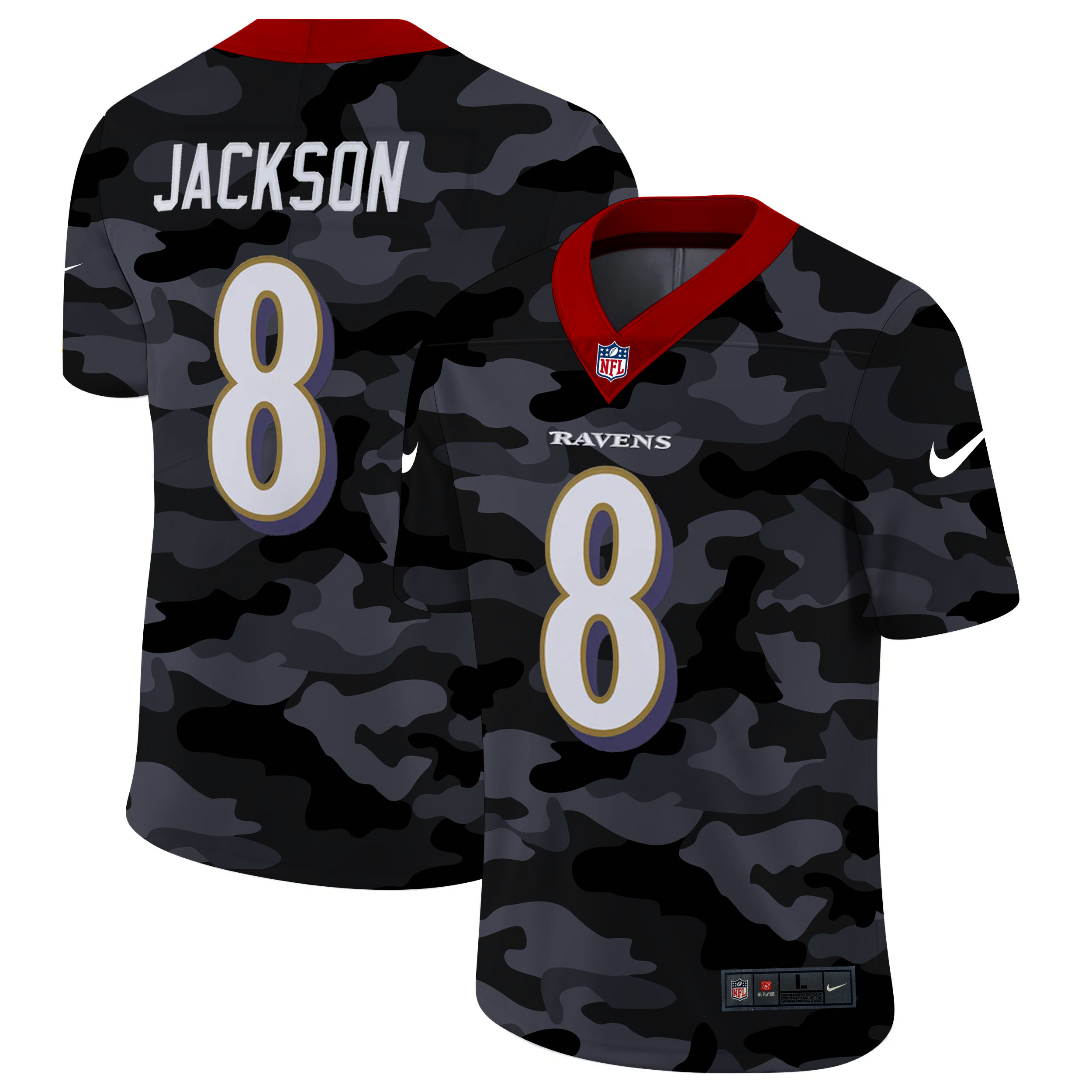 Baltimore Ravens #8 Lamar Jackson Men's 2020 Black CAMO Vapor Untouchable Limited Stitched Jersey