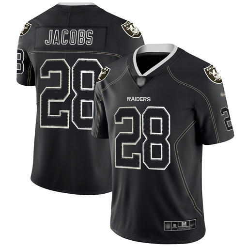 Raiders #28 Josh Jacobs Lights Out Black Men's Stitched Limited Rush Jersey