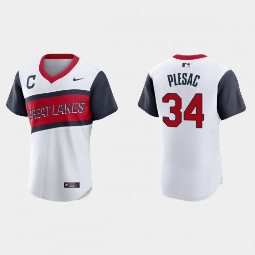 Cleveland Guardians #34 Zach Plesac Men's White 2021 Little League Class Authentic Jersey Men's