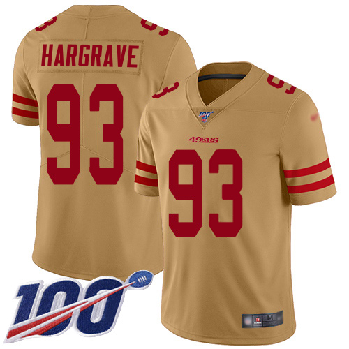 49ers #93 Javon Hargrave Gold Youth Stitched Limited Inverted Legend 100th Season Jersey