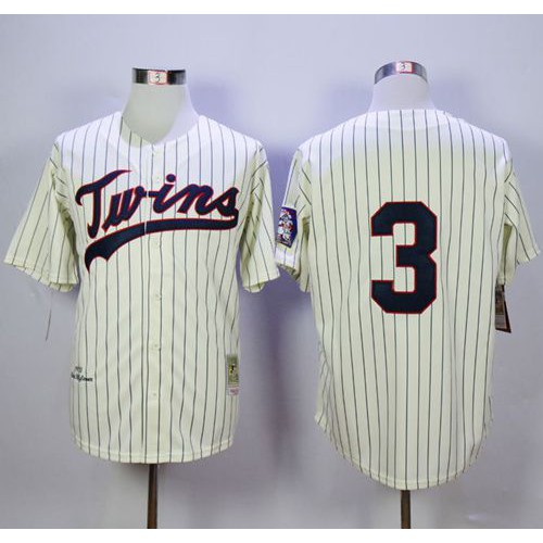Mitchell and Ness Minnesota Twins #3 Harmon Killebrew Cream Black Strip Stitched Jersey Men's