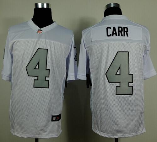 Raiders #4 Derek Carr White Silver No. Men's Stitched Elite Jersey