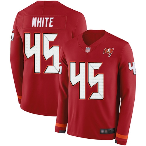 Buccaneers #45 Devin White Red Team Color Youth Stitched Limited Therma Long Sleeve Jersey