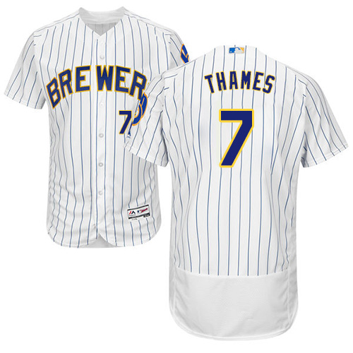 Milwaukee Brewers #7 Eric Thames White Strip Flexbase Authentic Collection Stitched Jersey Men's