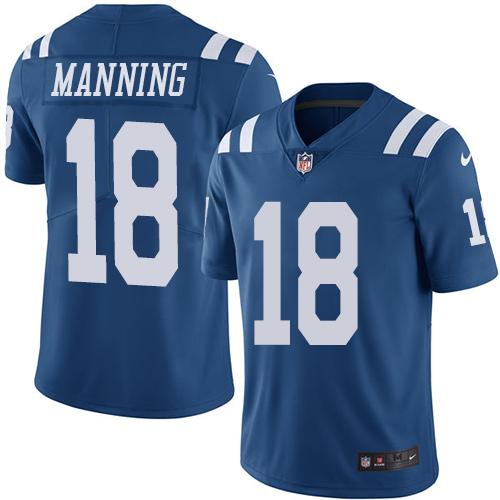 Indianapolis Colts #18 Peyton Manning Royal Blue Youth Stitched Limited Rush Jersey Youth