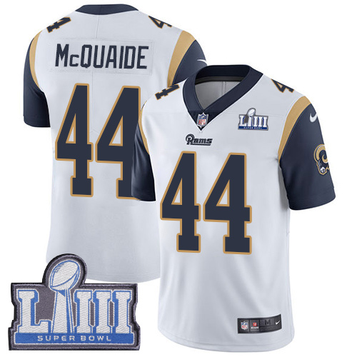 Los Angeles Rams #44 Jacob McQuaide White Super Bowl LIII Bound Men's Stitched Vapor Untouchable Limited Jersey Men's