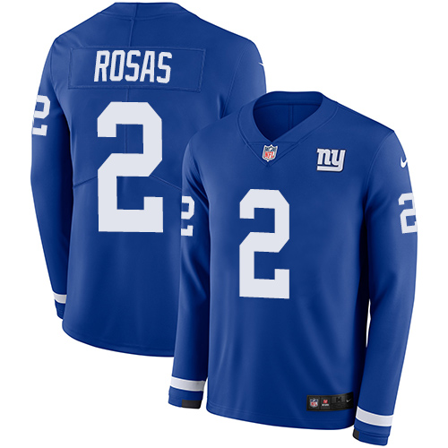 New York Giants #2 Aldrick Rosas Royal Blue Team Color Men's Stitched Limited Therma Long Sleeve Jersey Men's