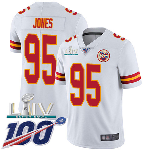 Chiefs #95 Chris Jones White Super Bowl LIV 2020 Men's Stitched 100th Season Vapor Untouchable Limited Jersey