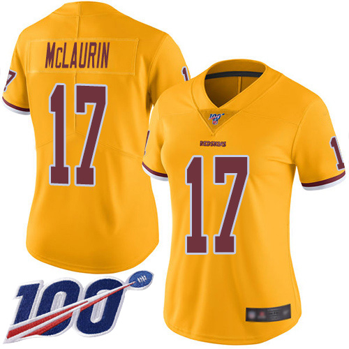 Commanders #17 Terry McLaurin Gold Women's Stitched Limited Rush 100th Season Jersey