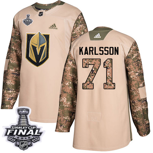 Adidas Golden Vegas Golden Knights #71 William Karlsson Camo Authentic 2017 Veterans Day 2018 Stanley Cup Final Stitched Jersey Men's