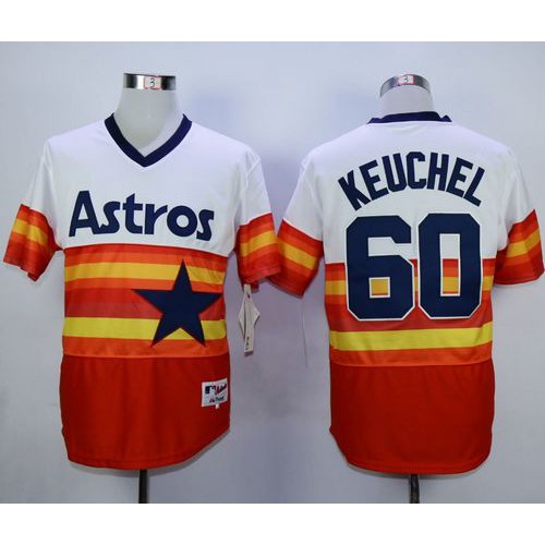 Houston Astros #60 Dallas Keuchel White/Orange 1980 Turn Back The Clock Stitched Jersey Men's