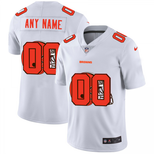 Cleveland Browns Custom White Men's Team Logo Dual Overlap Limited Jersey