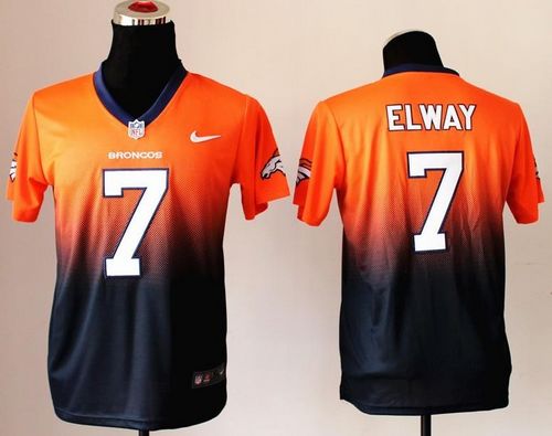 Broncos #7 John Elway Orange/Blue Youth Stitched Elite Fadeaway Fashion Jersey