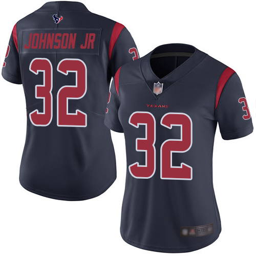 Houston Texans #32 Lonnie Johnson Jr. Navy Blue Women's Stitched Limited Rush Jersey Womens