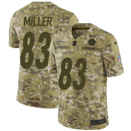 Pittsburgh Steelers #83 Heath Miller Camo Youth Stitched Limited 2018 Salute to Service Jersey Youth