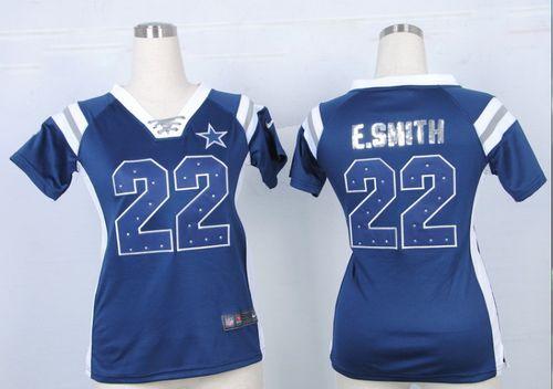 Cowboys #22 Emmitt Smith Navy Blue Team Color Women's Stitched Elite Draft Him Shimmer Jersey