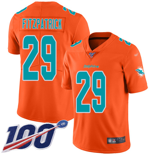 Miami Dolphins #29 Minkah Fitzpatrick Orange Men's Stitched Limited Inverted Legend 100th Season Jersey Men's