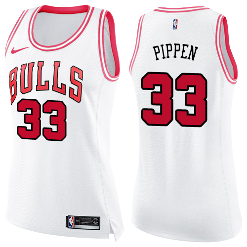 Chicago Bulls #33 Scottie Pippen White/Pink Womens Swingman Fashion Jersey Womens