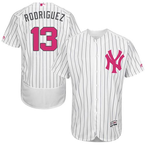 New York Yankees #13 Alex Rodriguez White Strip Flexbase Authentic Collection Mother's Day Stitched Jersey Men's