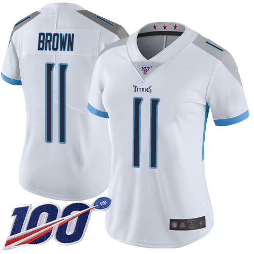 Tennessee Titans #11 A.J. Brown White Women's Stitched 100th Season Vapor Limited Jersey Womens