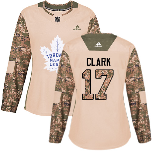 Adidas Maple Toronto Maple Leafs #17 Wendel Clark Camo Authentic 2017 Veterans Day Women's Stitched Jersey Womens