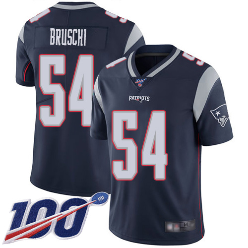 New England Patriots #54 Tedy Bruschi Navy Blue Team Color Men's Stitched 100th Season Vapor Limited Jersey Men's