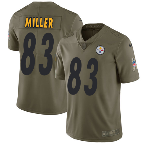 Pittsburgh Steelers #83 Heath Miller Olive Youth Stitched Limited 2017 Salute to Service Jersey Youth