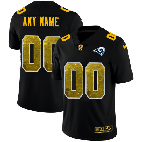 Los Angeles Rams Custom Men's Black Golden Sequin Vapor Limited Jersey