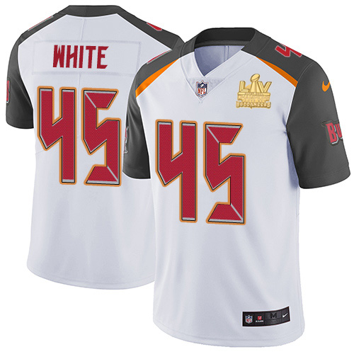 Buccaneers #45 Devin White White Youth Super Bowl LV Champions Patch Stitched Vapor Untouchable Limited Jersey