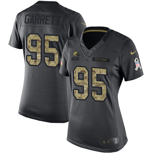Browns #95 Myles Garrett Black Women's Stitched Limited 2016 Salute To Service Jersey